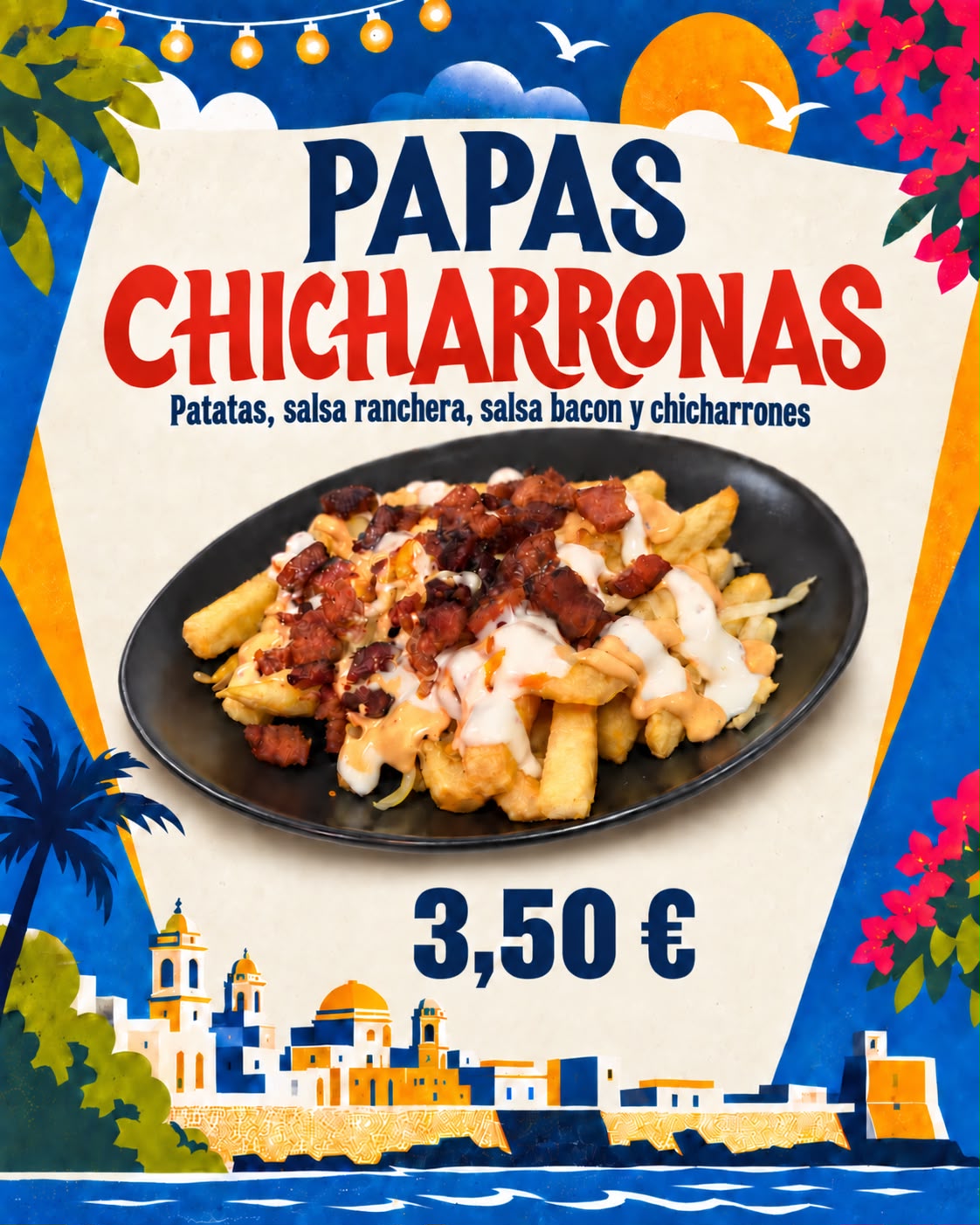 Cartel de la tapa Papas Chicharronas